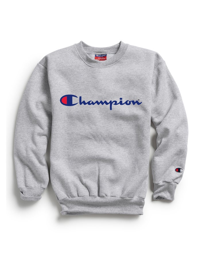 Champion Drenge Sweatshirt Grå - Double Dry Script Logo - Danmark QIU-732459